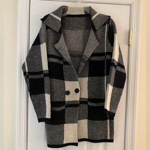 Black and White Plaid Sweater Coat